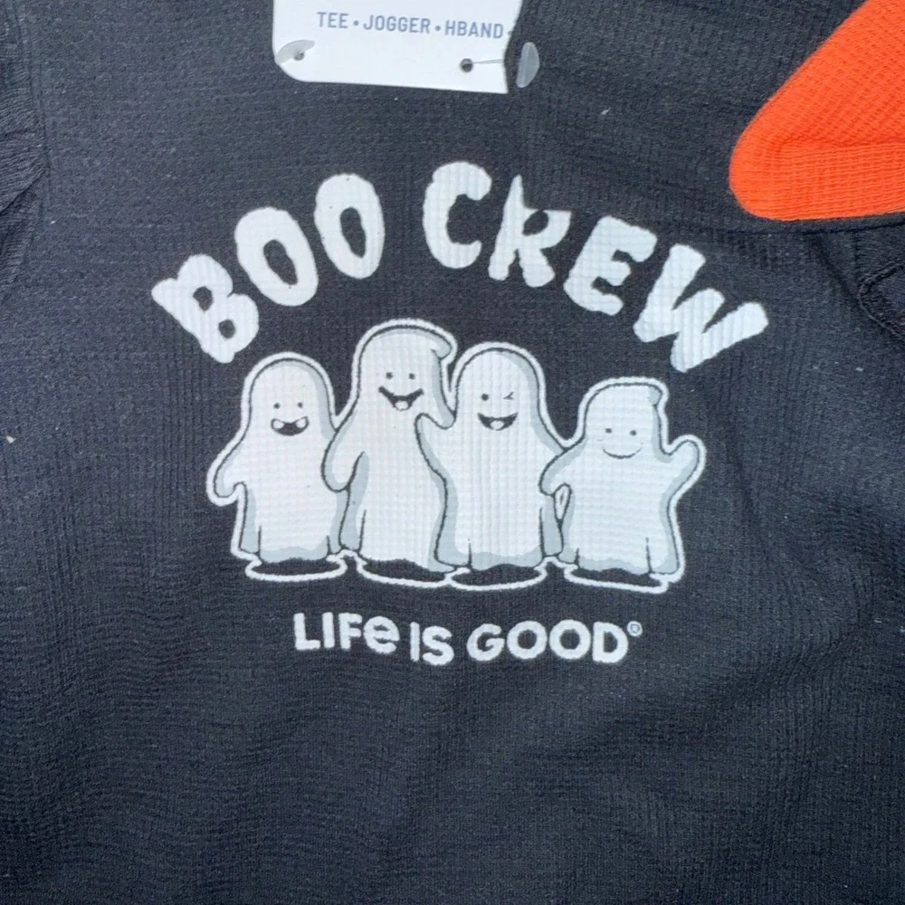 Life is Good Baby Girl Boo Crew Outfit 3PC Set Tee Jogger Headband NWT Halloween